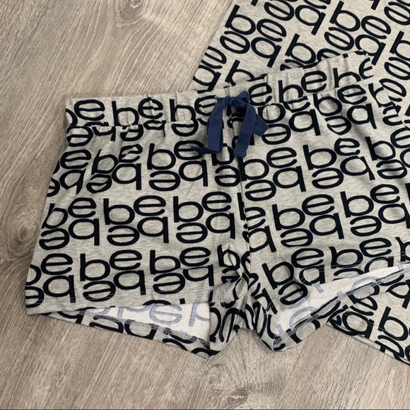 NWT BEBE Gray Logo Pajama Set Top & Shorts - Picture 5 of 9